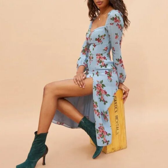 Reformation Shelby Floral Midi Dress in Giulia (Blue) 10 - Picture 4 of 9